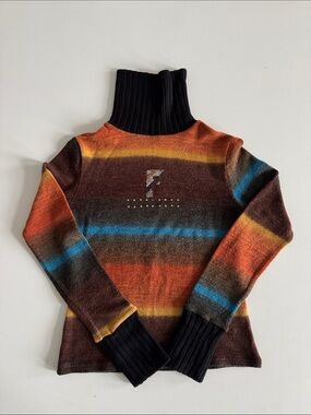 Ribbed Cowl Neck Striped Sweater in Multicolor